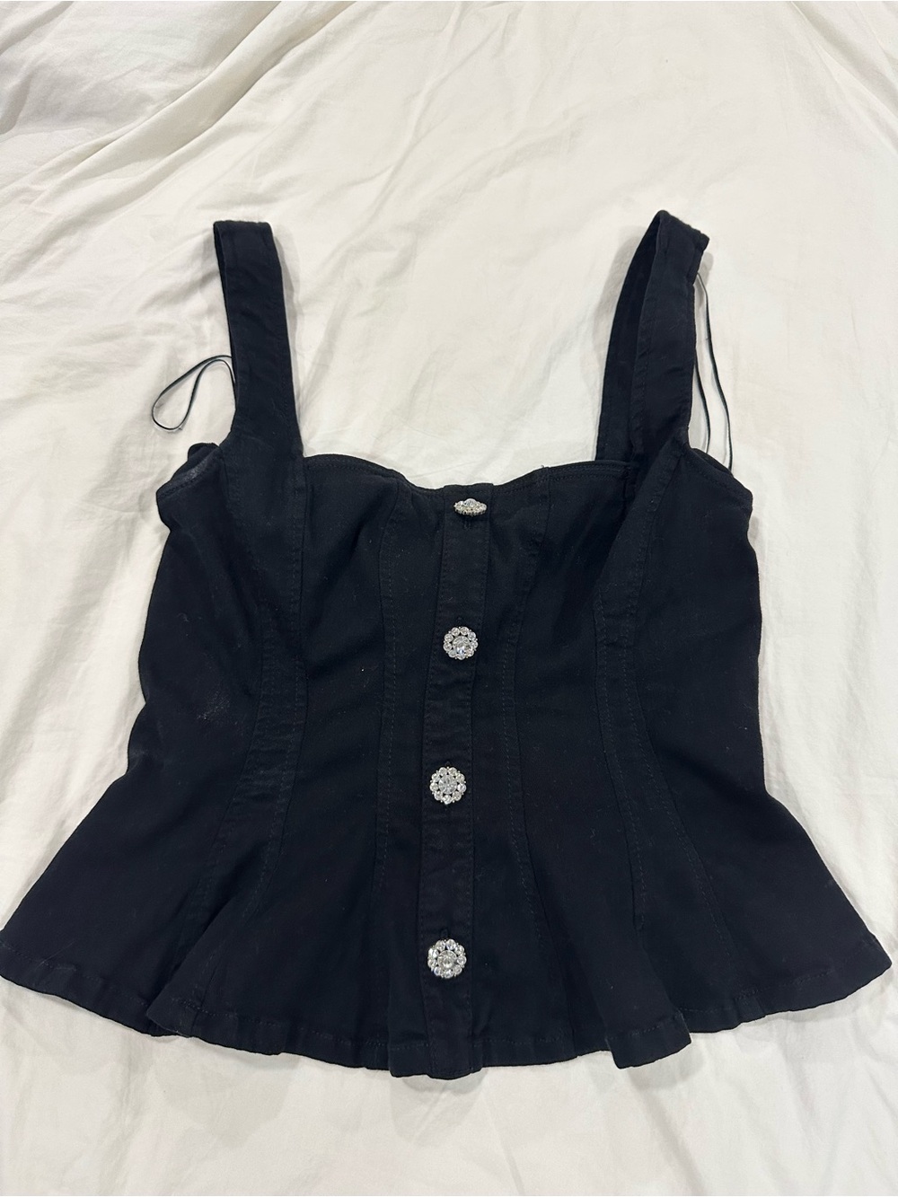 Guess Black Corset-Style Button Tank Top